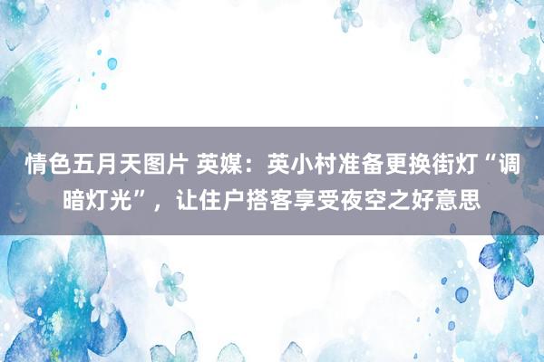 情色五月天图片 英媒：英小村准备更换街灯“调暗灯光”，让住户搭客享受夜空之好意思