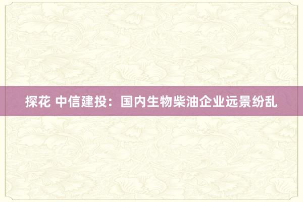 探花 中信建投：国内生物柴油企业远景纷乱