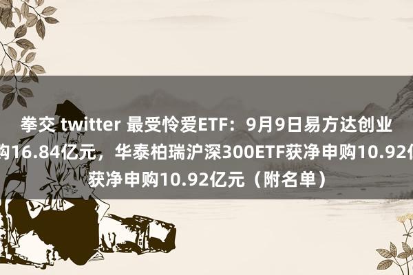 拳交 twitter 最受怜爱ETF：9月9日易方达创业板ETF获净申购16.84亿元，华泰柏瑞沪深300ETF获净申购10.92亿元（附名单）