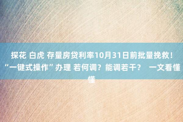 探花 白虎 存量房贷利率10月31日前批量挽救！“一键式操作”办理 若何调？能调若干？  一文看懂