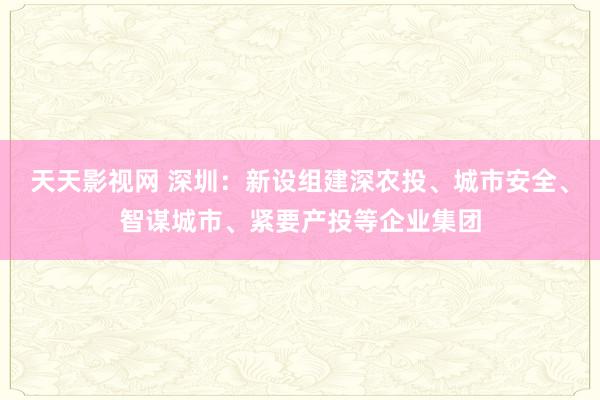 天天影视网 深圳：新设组建深农投、城市安全、智谋城市、紧要产投等企业集团