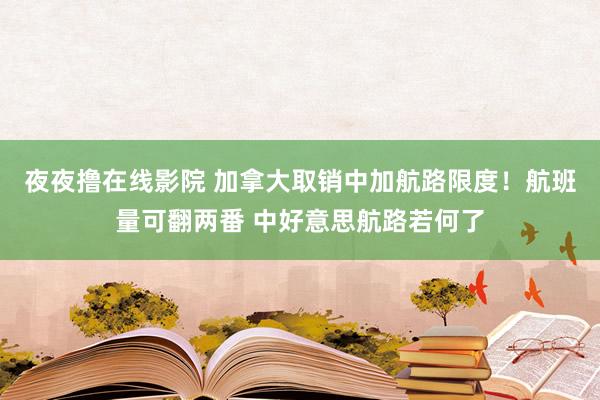 夜夜撸在线影院 加拿大取销中加航路限度！航班量可翻两番 中好意思航路若何了