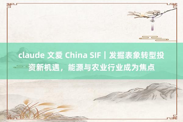 claude 文爱 China SIF｜发掘表象转型投资新机遇，能源与农业行业成为焦点