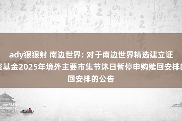 ady狠狠射 南边世界: 对于南边世界精选建立证券投资基金2025年境外主要市集节沐日暂停申购赎回安排的公告